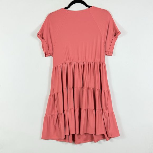 Umgee Mauve Short Sleeve Tier Skirt Stretch Pullover V-Neck Dress Women's Medium - Picture 4 of 6
